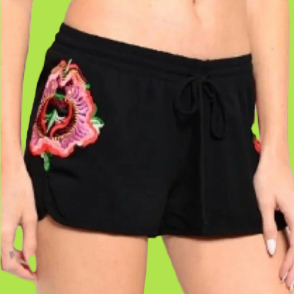 NWT Hippie, Chic, Boho Black Embroidered Shorts